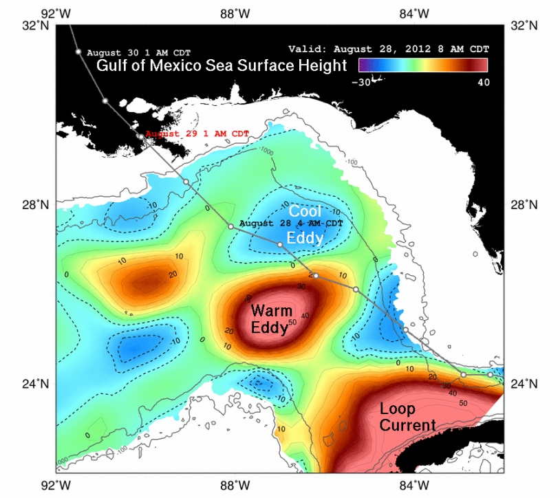 Hauteur des eaux dans le Golfe du Mexique pendant le passage d&#039;Isaac