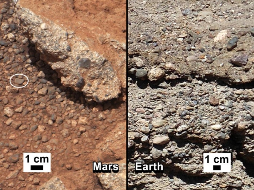Comparaison entre l’affleurement Link (à gauche) et le même type de formation sur Terre