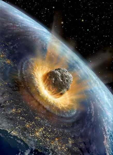 llustration d’artiste, simulant l’impact d’un astéroïde sur Terre